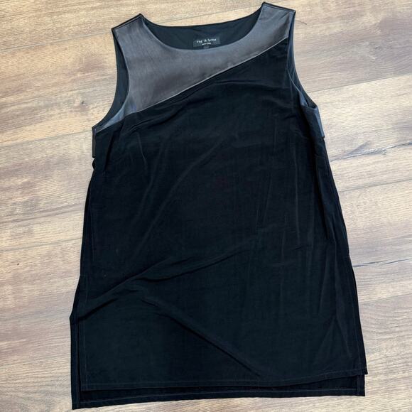Rag & Bone Sleeveless Leather-Trim Tank Top in Black Size XS - Picture 2 of 11